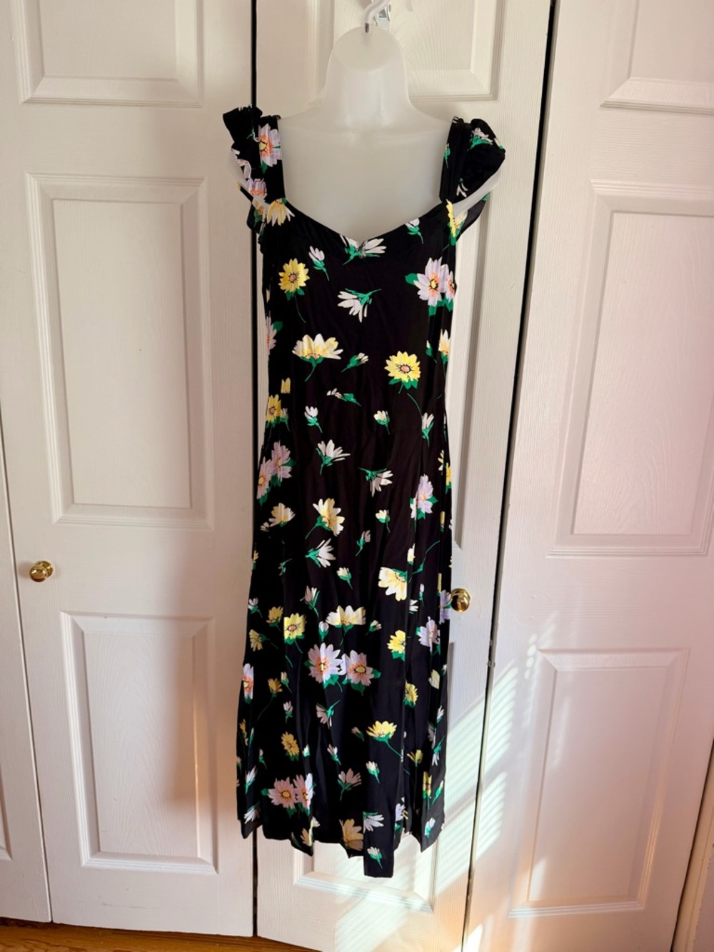 LOFT Black Dress with Green and Yellow Floral Accents